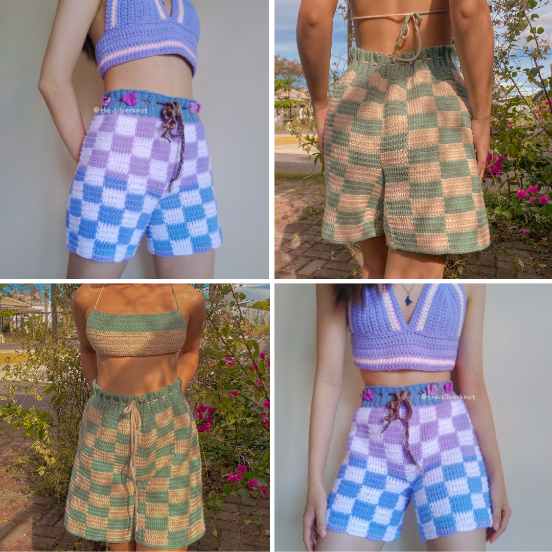 Checkered Shorts Crochet Written Pattern