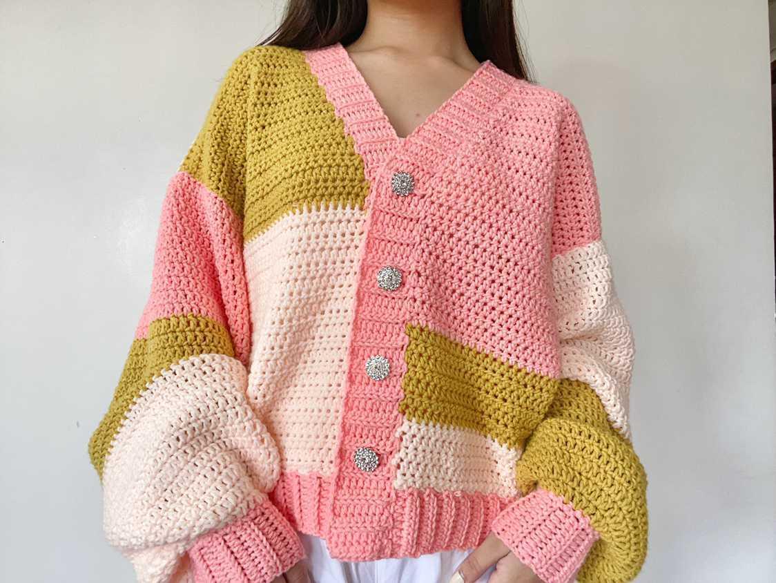 Colorblock Oversized Cardigan Crochet Written Pattern