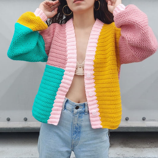 Colorblock Oversized Cardigan Crochet Written Pattern