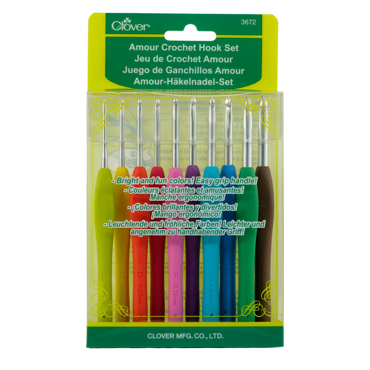 Clover 3672 Amour Crochet Hook Set, 10 sizes Hope Stitch